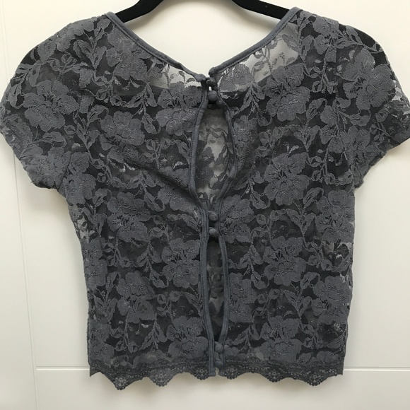 Aritzia Lace Crop Top Fog Open Button Back - Picture 3 of 5
